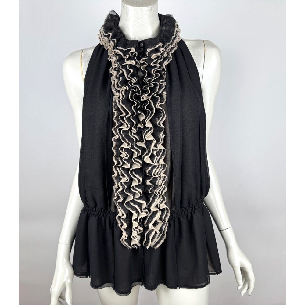 Robert Rodriguez Ruffles Blouse Top Women XL NWT Sleeveless Lined Chiffon Black